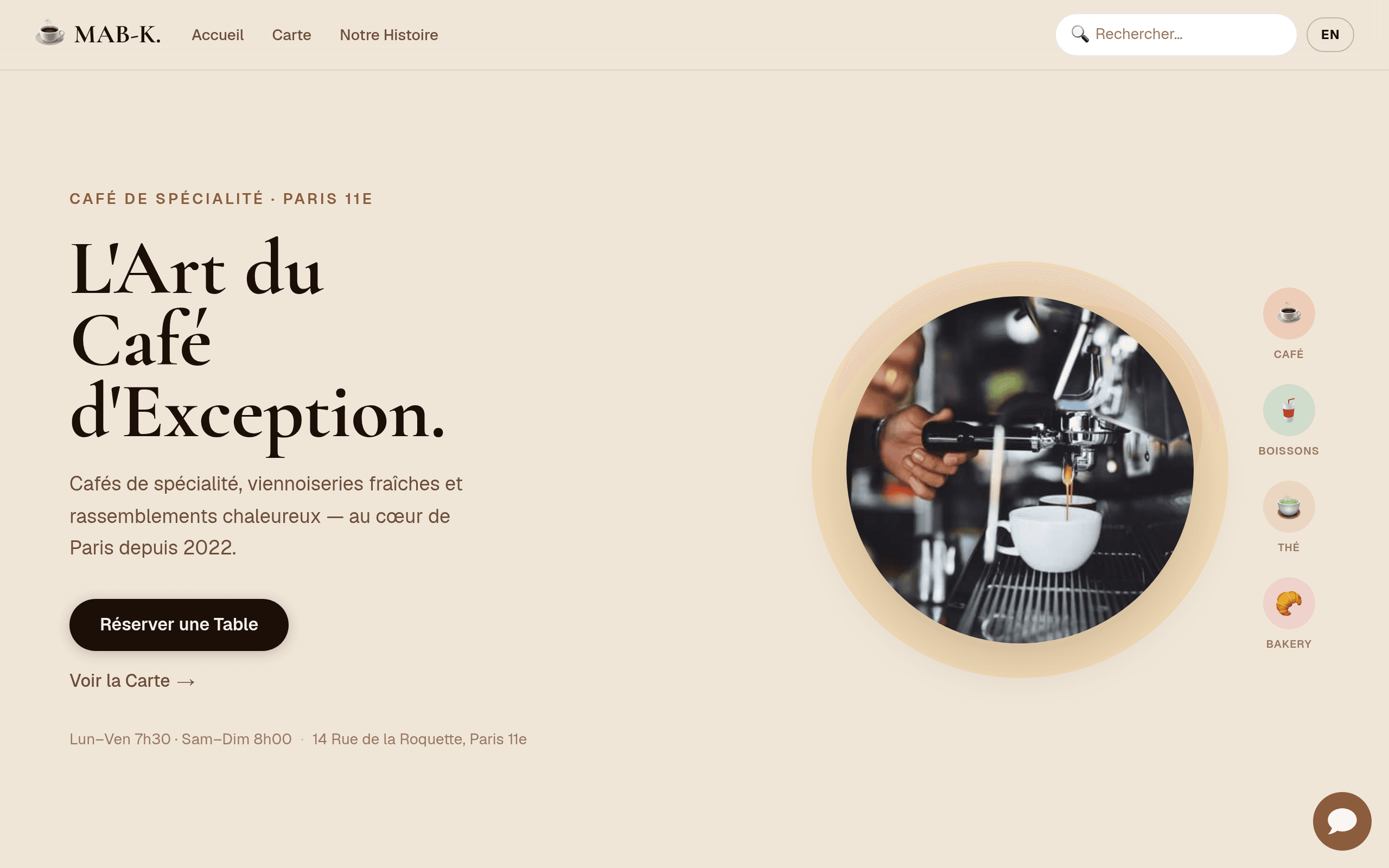 Site web MAB-K Café — Café de spécialité Paris 11e